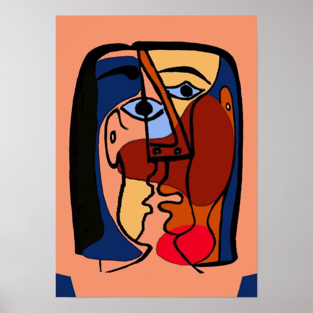 Kisses Cubism Abstract Faces Poster (Front)