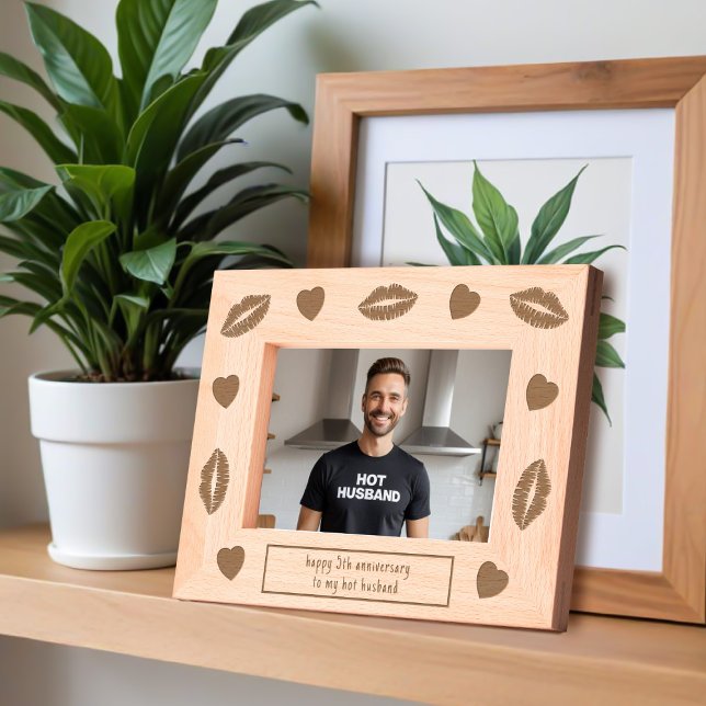 Kisses for Husband 5th Wedding Anniversary Gift Etched Frames (Kisses for your hot husband! Makes a great 5th wedding anniversary gift)