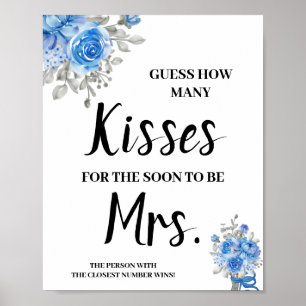 Kisses for Soon Mrs Blue Flowers Shower Game Sign
