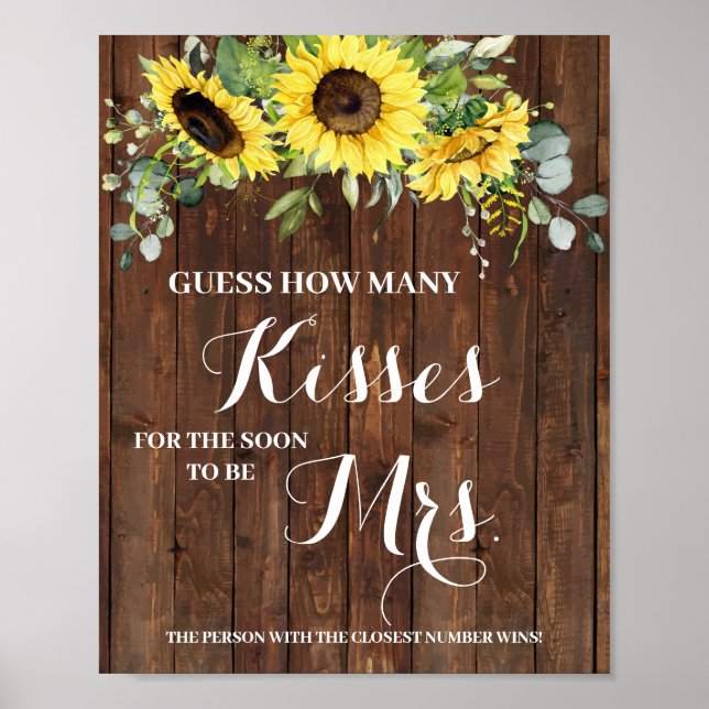 Kisses for Soon Mrs Sunflowers Shower Game Sign (Front)