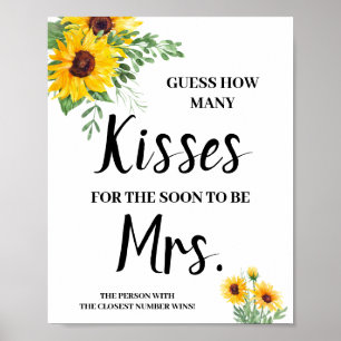 Kisses for Soon Mrs Sunflowers Shower Game Sign