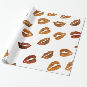 Kisses Gold Lips Wrapping Paper