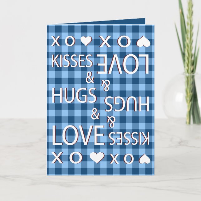 Kisses & Hugs & Love Gingham Chequered Holiday Card (Front)