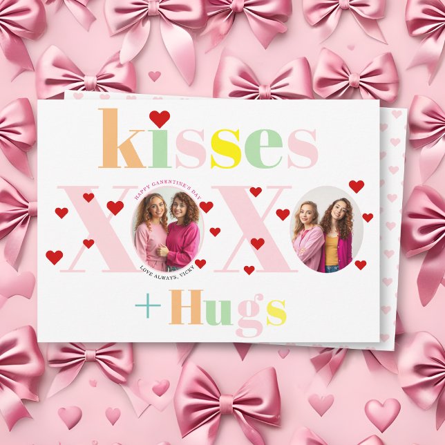Kisses, love, hugs typography photo Galentines Day Holiday Card (Creator Uploaded)
