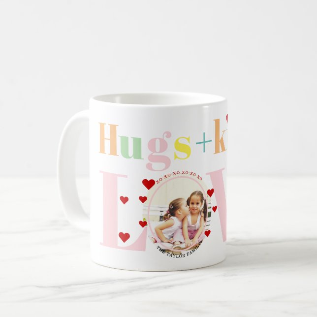 Kisses, love, hugs typography photo Valentines Day Coffee Mug (Front Left)