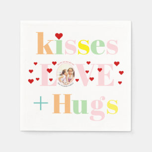 Kisses, love, hugs typography photo Valentines Day Napkin