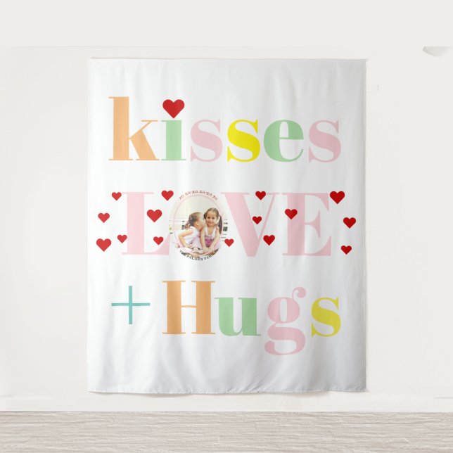Kisses, love, hugs typography photo Valentines Day Tapestry (Front)