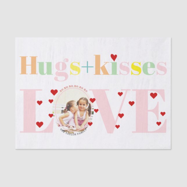 Kisses, love, hugs typography photo Valentines Day Tissue Paper (Front)