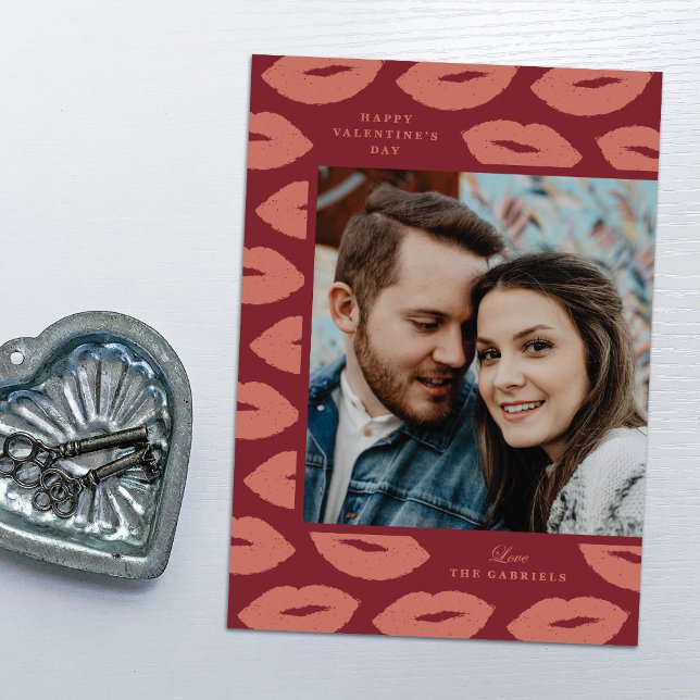 Kisses Modern Flat Valentine's Day Card - Maroon (Creator Uploaded)