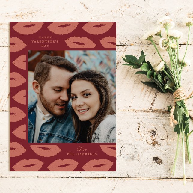 Kisses Modern Valentine's Day Photo Card - Maroon (Creator Uploaded)