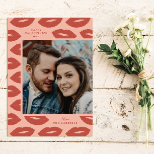 Kisses Modern Valentine's Day Photo Card - Peach