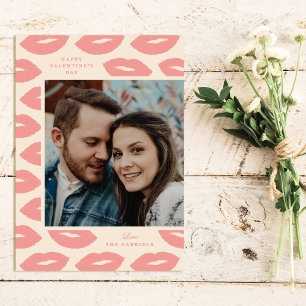 Kisses Modern Valentine's Day Photo Card - Pink