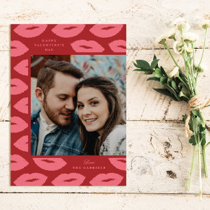 Kisses Modern Valentine's Day Photo Card - Red
