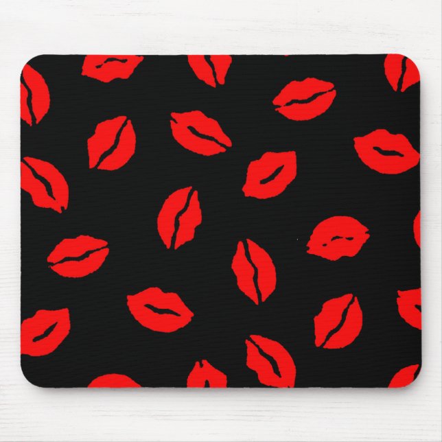 kisses pattern BLACK RED Mouse Mat (Front)