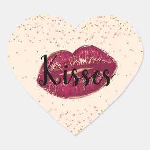 Kisses Red Gold Lips Confetti Sparkle Heart Sticker