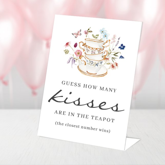 Kisses Tea Party Sign (Guess How Many Kisses Floral Tea Party Sign by Painted Paperie)