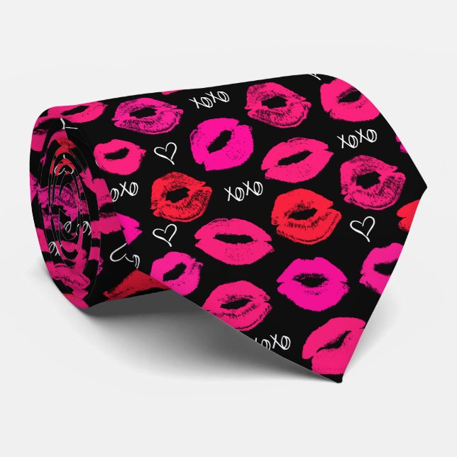 Kisses XOXO Red and Pink Neck Tie (Rolled)