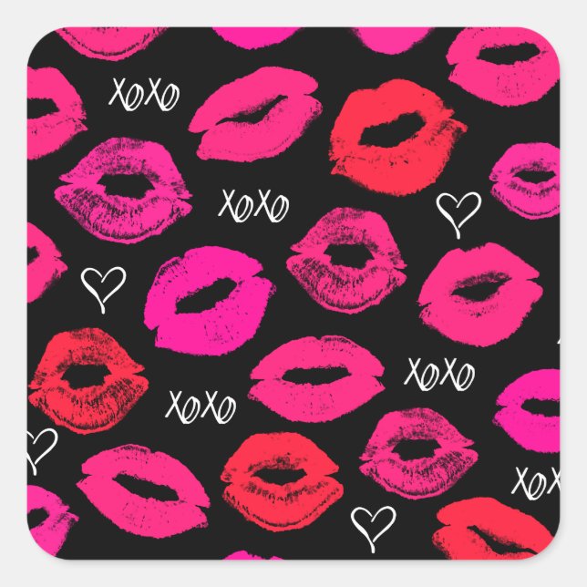 Kisses XOXO Red and Pink Square Sticker (Front)