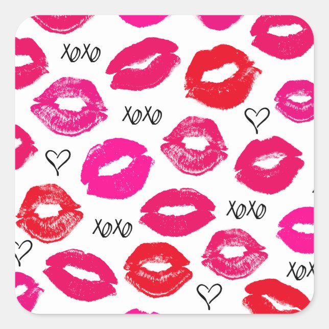 Kisses XOXO Red and Pink Square Sticker (Front)