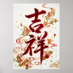 Kissho: Elegant Calligraphy "Auspicious" Art Poster