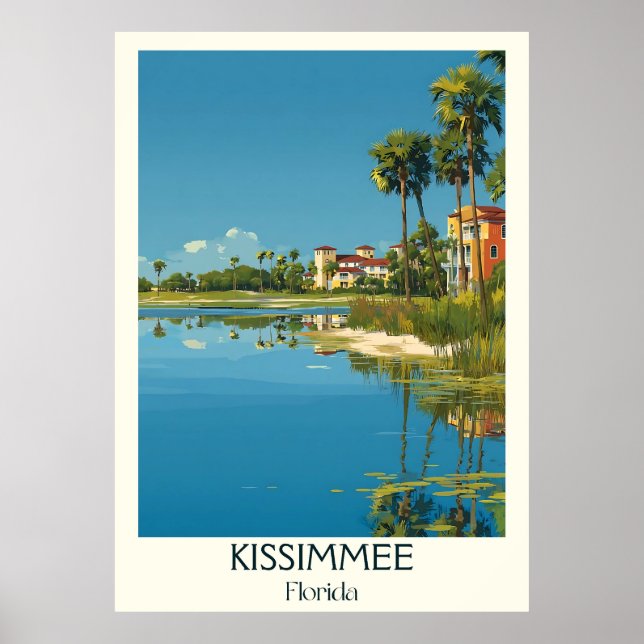 Kissimmee Florida Vintage Lakefront Travel Art Poster (Front)