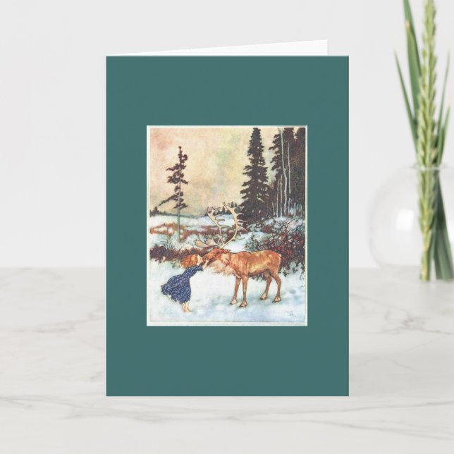 Kissing a Reindeer Holiday Card (Front)