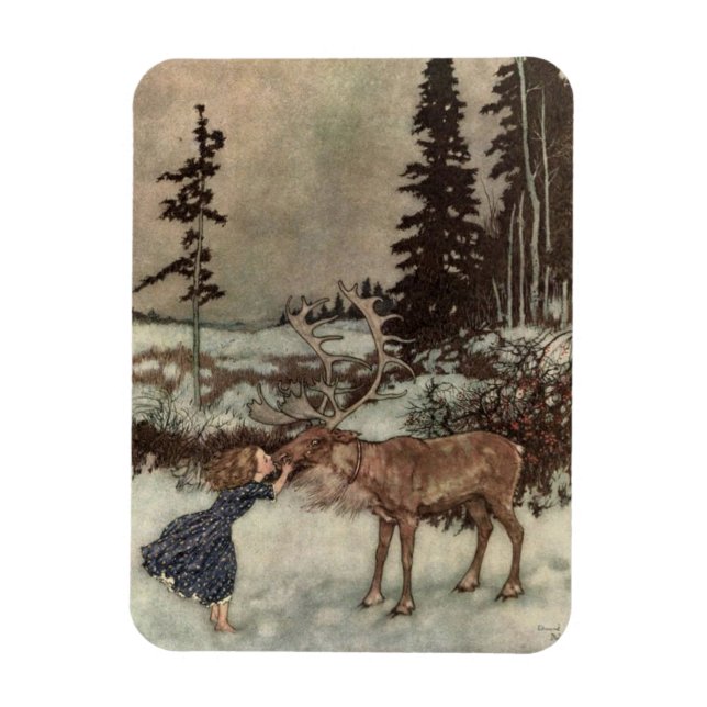 Kissing a Reindeer Nose Magnet (Vertical)
