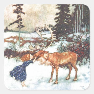 Kissing a Reindeer Square Sticker