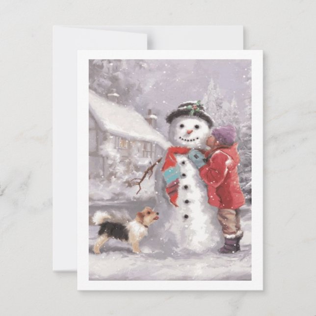 Kissing A Winter Christmas Snowman Holiday Card (Front)