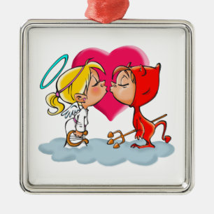 KISSING ANGEL AND DEVIL METAL TREE DECORATION