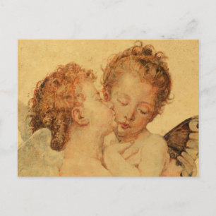 Kissing angels from Bouguereau on grunge texture Postcard