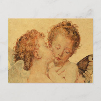 Kissing angels from Bouguereau on grunge texture Postcard