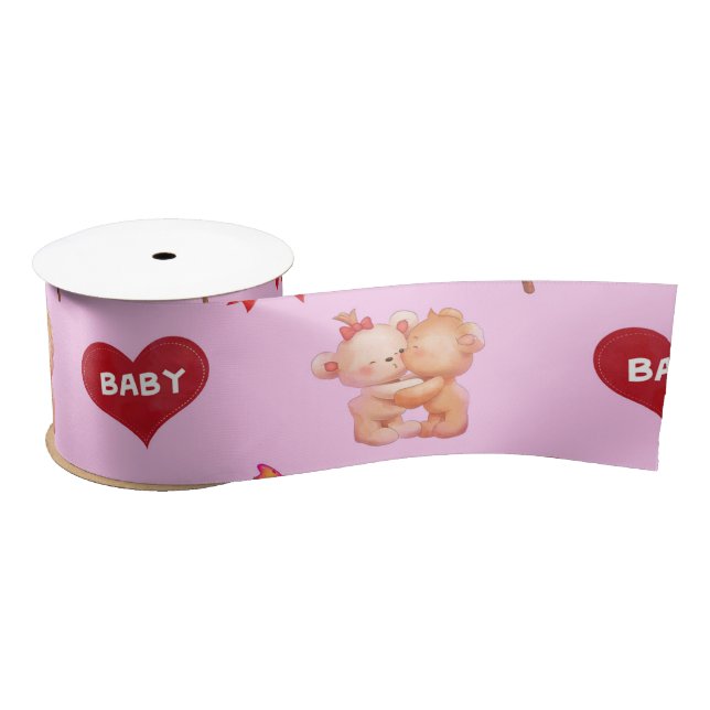 Kissing Bears Baby Hearts  Satin Ribbon (Spool)