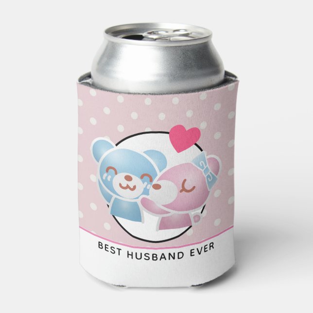 Kissing Bears Cute and Kawaii Best Husband Ever Can Cooler (Can Front)