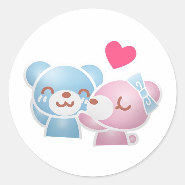 Kissing Bears Cute and Kawaii Classic Round Sticker (Front)