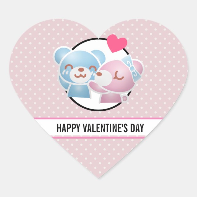 Kissing Bears Cute Happy Valentine's Day Heart Sticker (Front)