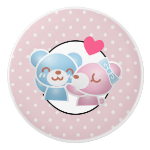 KIssing Bears on Polka Dots Cute and Kawaii Ceramic Knob