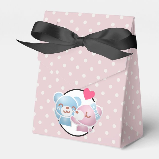 KIssing Bears on Polka Dots Cute and Kawaii Favour Box (Front Side)