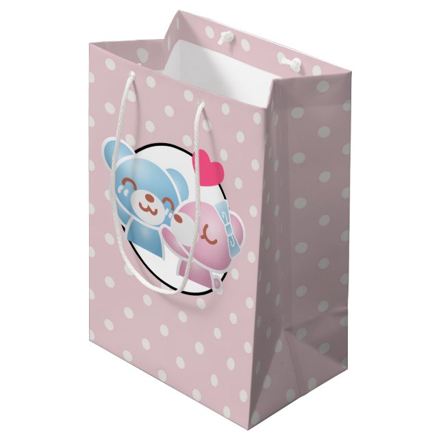 KIssing Bears on Polka Dots Cute and Kawaii Medium Gift Bag (Front Angled)