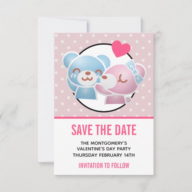 KIssing Bears on Polka Dots Cute and Kawaii Save The Date (Front)