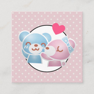 KIssing Bears on Polka Dots Cute and Kawaii Square Business Card