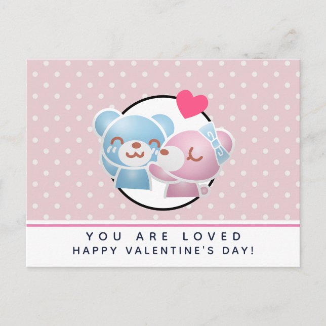 KIssing Bears on Polka Dots Valentine's Day Postcard (Front)