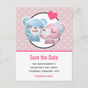 Kissing bears Valentine's Party Save the Date Postcard