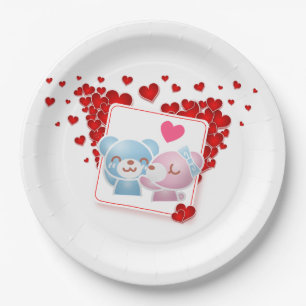 Kissing bears with Love Hearts All Around Paper Plate