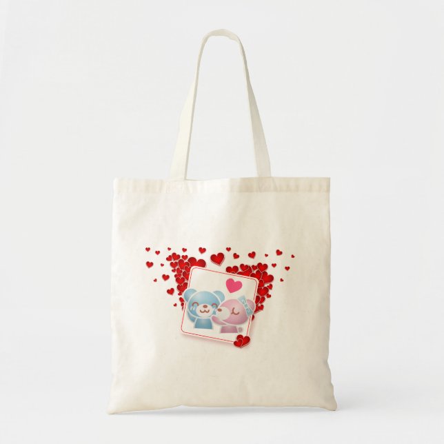 Kissing bears with Love Hearts All Around Tote Bag (Front)