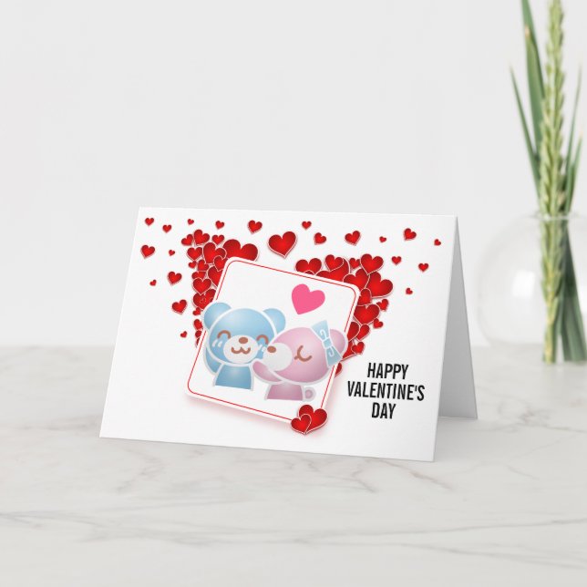 Kissing bears with Love Hearts Valentine's Card (Front)