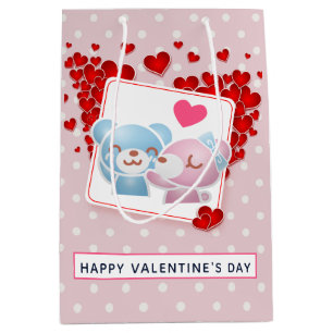 Kissing bears with Red Hearts Valentine's Medium Gift Bag