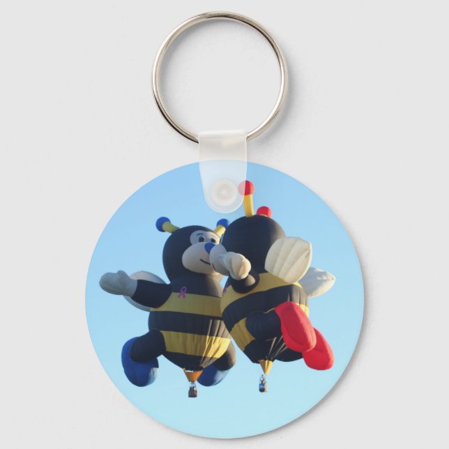 Kissing Bees Hot Air Balloon Keychain (Front)