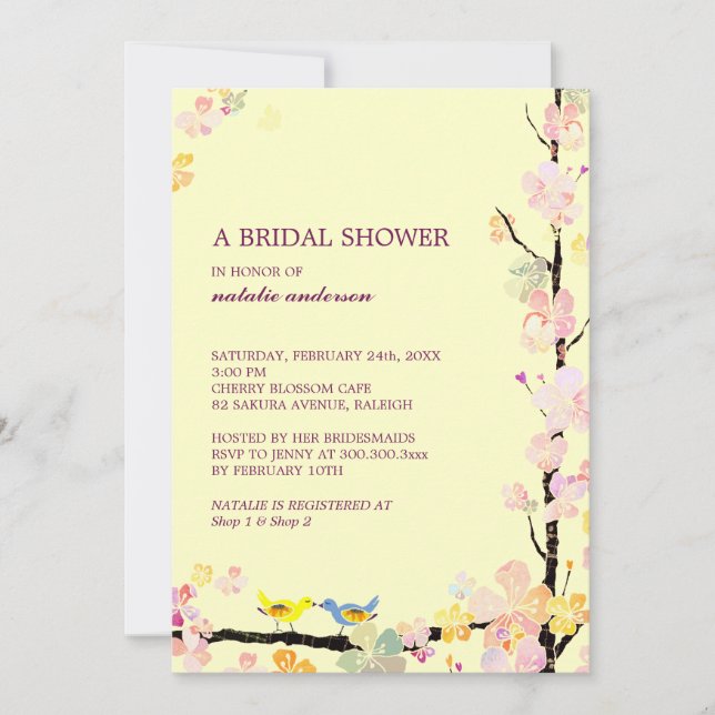 Kissing Birds Creamy Bridal Shower Invitation (Front)