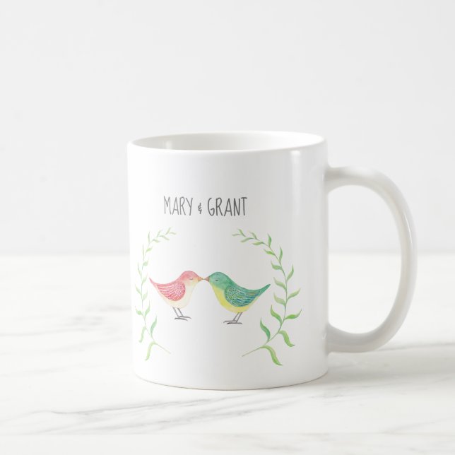 Kissing Birds Cute Woodland Love Birds custom name Coffee Mug (Right)